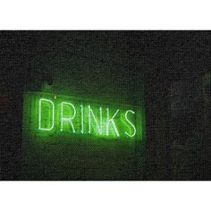 a green neon sign that says drinks on it