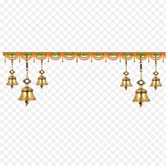 bells hanging from the ceiling in front of a white background