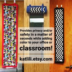 several different types of wall hangings with text overlay that reads, provides privacy and / or safety in a matter of seconds while adding color to your office or classroom