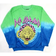 Def Leppard Sweatshirt 440690 | Rockabilia Merch Store Winter Blue Sweatshirt With Screen Print, Blue Sweatshirt With Screen Print For Winter, Acid Wash Long Sleeve Sweatshirt With Screen Print, Def Leopard, Leopard Hoodie, Tie Dye Sweats, Lululemon Outfits, Merch Store, Def Leppard