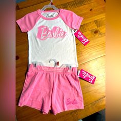 Super Cute Barbie Girl Set, Nwt Size M 7/8 Cute Short Tops For Sleepover, Pink Short Top For Playwear, Short Pink Tops For Playwear, Cute Short Pink Top, Cute Pink Short Top, Christmas Tutu Outfit, Cute Barbie, Outfit Sporty, Barbie The Movie