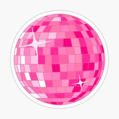 a pink disco ball sticker with stars on the top and one star in the middle