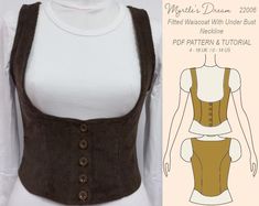 a woman's top with buttons on the front and side, next to a sewing pattern