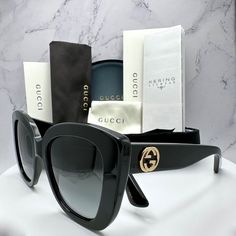 Elevate your style with these authentic Gucci Cat Eye Sunglasses 🕶️ Made in Italy with black acetate frames and gold GG metal logo, these oversized shades are perfect for any occasion. #Gucci #CatEye #MadeInItaly #FashionStatement #DesignerEyewear ✨ Wire Sunglasses, Gucci Cat Eye Sunglasses, Logo Cat, Classic Aviator Sunglasses, Bamboo Sunglasses, Vintage Chanel Handbags, Sunglasses Women Oversized, Round Frame Sunglasses, Sunglasses Logo