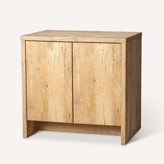 the sideboard is made out of wood and has two doors, one door open