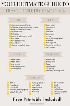 Your Ultimate Guide to Travel Toiletry Essentials Printable Toiletry Travel List, List Of Toiletries For Women, Holiday Toiletries List, Traveling Toiletries List, Toiletry Packing List Women, Travelling Essentials For Women, Travel Toiletry Bag List, Tsa Toiletry Bag