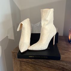 Cute White Lace Booties. Great For Wedding Functions, Or Any Spring/Fall Event! Never Been Worn Perfect Condition White Closed Toe Booties For Party, Ankle-high Heels For Wedding, White High Heel Booties For Party, White Ankle-high Booties For Party, White Ankle-high Party Booties, Elegant Wedding Booties With Round Toe, White Ankle-high Heels For Wedding, White Party Booties, White Fitted High Heel Booties