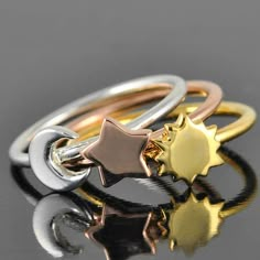 Half Moon Ring, Ring Moon, Sun Ring, Crescent Moon Ring, Celestial Ring, Moon Ring, Graduation Gifts For Her, Ring Stacking, Gold Ring Stack