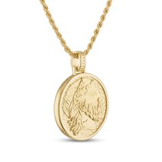 This mystical men's amulet necklace features a depiction of the ancient mythological figure, Zeus. 14K yellow gold-plated sterling silver The 24-inch rope chain secures in place with a lobster clasp. The signature "E" is stamped on the clasp to identify each piece as part of the 1933 by Esquire collection. Ancient Style Yellow Gold Brass Jewelry, Ancient Yellow Gold Jewelry For Collectors, Collectible Ancient Style Yellow Gold Jewelry, Ancient Style Collectible Yellow Gold Jewelry, Ancient Yellow Gold Coin Pendant Jewelry, Gold Mythological Jewelry With Coin Pendant, Gold Mythological Coin Pendant Jewelry, Mythological Style Gold Coin Pendant Jewelry, Gold Engraved Mythological Necklaces