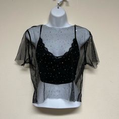 Nwt-Bear Dance Black See-Through Shirt With Glitter Size-S Suede Crop Top, Dance Crop Tops, Tight Tank Top, Dance Black, Sequin Halter Top, Beige Crop Tops, Womens Halter Tops, Funnel Neck Sweater, Sequin Crop Top