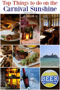 the top things to do on the carnival sunshinene cruise ship are featured in this collage