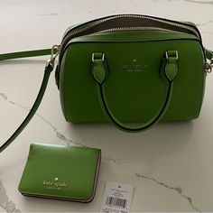 Brand New Kate Spade Gorgeous Fun Summer Color With Matching Wallet Handbag Or Crossbody No Call Outs Green Luxury Wallet For Everyday Use, Luxury Green Wallet For Everyday Use, Modern Leather Wallet For Shopping, Designer Green Wallet For Everyday Use, Green Leather Evening Wallets, Designer Green Wallet, Luxury Green Bags With Card Slots, Designer Green Wallet For Daily Use, Designer Green Bag With Interior Card Slots