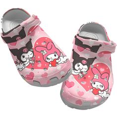 Hello Kitty Kuromi And My Melody Great Heart Pink Clogs For Kids And Adults Cute White Clogs With Round Toe, Cute Non-slip Slip-on Clogs, Cute Multicolor Non-slip Clogs, Cute Non-slip Multicolor Clogs, Hello Kitty Crocs, Pink Clogs, Kuromi And My Melody, Crocs Outfit, Hello Kitty Gifts