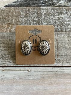 "Earrings are .75\" long" Concho Drop Earrings, Western Style Earrings, Elegant Concho Earrings For Gift, Adjustable Nickel-free Western Earrings, Nickel-free Western Style Earrings, Nickel-free Adjustable Western Earrings, Southwestern Metal Earrings For Gift, Southwestern Style Metal Earrings For Gift, Silver Concho Metal Jewelry