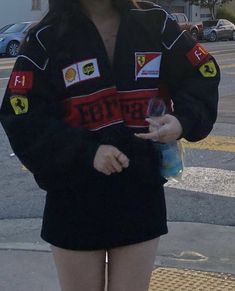 Black Ferrari Jacket, Red Bull Jacket, Ferrari Jacket Outfit, Ferrari Racing Jacket, Ferrari Hat, Racing Jacket Outfit, Black Ferrari, Vintage Racing Jacket, Ferrari Vintage