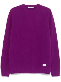 dark magenta wool blend crew neck ribbed knit drop shoulder long sleeves logo patch to the front straight hem Dark Magenta, Drop Shoulder, Crew Neck Sweater, Patch Logo, Cookie Recipes, Ribbed Knit, Wool Blend, Knitted Sweaters, Knitwear