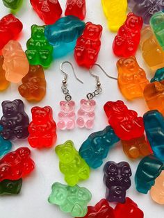 Sweeten up your jewelry collection with a pair of pink gummy bear earrings. * Silver Base * Includes one pair of earrings * Colors available: pink, purple, orange, blue, black, white, yellow * Feel free to reach out to us with color requests! Gummy Bear Earrings, Candy Earrings, Hot Clothes, Bear Earrings, Food Earrings, Funky Earrings, Black White Yellow, Earring Ideas, Food Jewelry