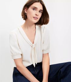 Tie Neck Blouse Tie Neck Blouse Outfit, Classic Blouses For Women, High Neck White Blouse, 1920s Blouse, Mending Clothes, Classic Blouses, Whisper White, Fabulous Clothes, Soft Classic