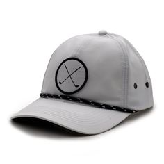 This white Golf hat is the perfect accessory for your next round of 18 holes. The performance polyester fabric brings lightweight and comfort to your new favorite baseball style golf hat. The crossed golf club patch and rope accent bring the style to a tremendously comfortable hat. This classic hat will complement any look, even if youre only there to drive the cart. Size: OSFM.  Gender: male.  Age Group: adult. Sporty Golf Hat With Curved Brim, Sporty Six-panel Golf Hat, White Adjustable Six-panel Snapback Hat, Functional Curved Brim Baseball Cap For Golf, Curved Brim Baseball Cap For Golf, Golf Snapback Hat With Curved Brim, Adjustable White Trucker Hat For Golf, Adjustable Curved Brim Snapback Hat For Golf, White Breathable Six-panel Snapback Hat