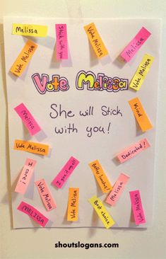 a bulletin board with sticky notes attached to it that says, vita miaa she will stick with you