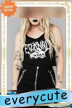 Sexy Punk Goth Crop Tops Women’s Summer Skull Print Vest Top Black White Fashion Round Neck Sleeveless Slim Tank Top Mujer Fitted Gothic Tank Top For Streetwear, Black Gothic Tank Top For Streetwear, Punk Sleeveless Tank Top For Club, Gothic Sleeveless Vest, Punk Style Sleeveless Tank Top For Club, Punk Sleeveless Top For Club, Edgy Skull Print Sleeveless Tank Top, Gothic Tank Top For Summer Concerts, Gothic Sleeveless Tank Top For Alternative Fashion