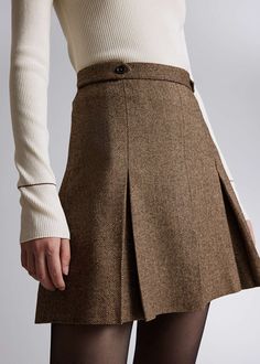 Pleated Herringbone Mini Skirt - Brown Herringbone - Mini skirts - & Other Stories US A Line Mini Skirt, Mood Board Fashion, Fashion Story, Autumn Fashion Women, Work Fashion, Fall Winter Outfits, Autumn Winter Fashion, Everyday Outfits, Herringbone