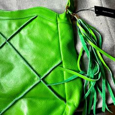 Plastic Is Still On The Handle. Nwt Great Condition Green Leather-lined Shoulder Bag For Shopping, Green Shoulder Bag With Leather Lining For Shopping, Green Leather Hobo Bag With Adjustable Strap, Green Square Leather Bucket Bag, Square Green Leather Bucket Bag, Green Leather Hobo Bag With Braided Handles, Green Leather Pouch Shoulder Bag, Green Leather Pouch Bag, Green Leather Bucket Bag For Errands