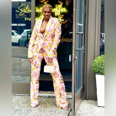 Fashion Nova Luxe Floral Suit Size Medium..Beautiful Suit! Amazing Fit! Selling The Jacket And Pants..This Size Is No Longer Available On The Site Floral Suit, Beautiful Suit, Jumpsuit Trousers, Jumpsuit Fashion, Pink Yellow, Fashion Nova, Pant Jumpsuit, Pants For Women, Trousers