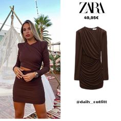 Zara Dress In Brown. New With Tags. Chic Brown Long Sleeve Dress For Spring, Chic Brown Long Sleeve Spring Dress, Elegant Brown Long Sleeve Dress For Spring, Elegant Brown Long Sleeve Spring Dress, Elegant Spring Brown Long Sleeve Dress, Chic Brown Dress For Date Night, Chic Brown Ruched Dress, Chic Brown Dress For Night Out, Elegant Brown Zara Dress