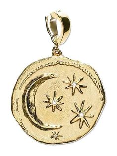 18kt yellow gold hammered-effect finish coin pendant round cut white diamond engraved detail clasp fastening Normal everyday use and external agents may reduce the lustre of gemstones and gold surfaces. To maintain, use specific, non-abrasive products specially meant for cleaning jewellery. Gold Medallion Charms With Coin Pendant, Gold Coin Pendant Charms, Symbolic Yellow Gold Round Pendant Charms, Symbolic Yellow Gold Charms With Round Pendant, Symbolic Gold Plated Coin Jewelry, Celestial Yellow Gold Jewelry With Charms, Celestial Style Yellow Gold Jewelry With Charms, Gold Round Pendant Charms That Are Tarnish Resistant, Gold Tarnish-resistant Round Pendant Charm