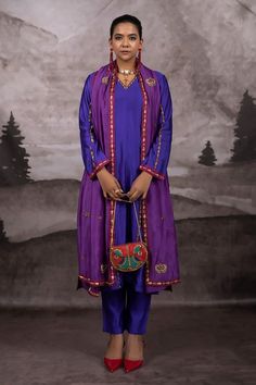 Buy Purple Organic Silk Embroidered Zardosi V Neck Kurta Pant Set For Women by Bhusattva Online at Aza Fashions. Purple Raw Silk Kurta With Traditional Drape, Purple Kurta With Embroidered Border For Eid, Silk Kurta With Dabka Work In Purple, Purple Bollywood Style Raw Silk Kurta, Bollywood Style Purple Raw Silk Kurta, Purple Palazzo Set With Zari Work For Navratri, Festive Purple Kurta With Embroidered Border, Festive Purple Embroidered Kurta, Traditional Purple Kurta