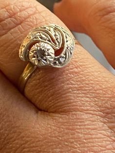 WE SELL THIS NICE AND ANTIQUE RING MADE IN 18K GOLD,and silver setting, DECORATED with 1 genuine rose cut diamonds, IN VERY GOOD CONDITION , , PLEASE SEE THE PICTURES AND TAKE THEM AS A PART OF THE ITEM DESCRIPTION  , hallmarked 18k MEASURES HEAD 7/16" SIZE 7 1/4 WEIGHT 2.3gr if you need resize only request for free after buy As is a vintage antique item , it's unique  , for that if you like to wear it , don't miss the opportunity, we gladly offer MICRO-PAYMENTS upon request,  email me with your Victorian 14k Gold Ring With Rose Cut Diamonds, Victorian 14k Gold Diamond Ring With Rose Cut Diamonds, Antique Gold Diamond Ring With Rose Cut Diamonds, Art Nouveau Diamond Ring For Anniversary, Art Nouveau White Gold Anniversary Rings, Vintage Filigree Ring With Single Cut Diamonds As Gift, Antique Yellow Gold Diamond Ring With Filigree, Vintage Diamond Ring With Rose Cut Diamonds For Anniversary, Vintage Rose Cut Diamond Ring For Anniversary