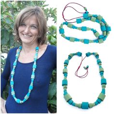 Colorful jewelry-Statement jewelry-Long bead necklace with chunky beads of corrugated paper in two shade of green-Modern bold necklace Corrugated Paper, Bold Necklace, Long Beaded Necklace, Chunky Beads, Jewelry Statement, Colorful Jewelry, So Creative, Beaded Necklaces, Nature Jewelry