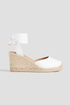 Espadrilles.Leather.Almond toe.Jute wedge.Ties at ankle.Rubber sole.Imported.Size & Fit:.EU sizing.Fits true to size, take your normal size Heeled Espadrilles, Wedge Espadrilles, Womens Sandals Wedges, Womens Wedges, Designer Gifts, Leather Wedges, Espadrille Shoes, Personal Shopping, Shoe Collection