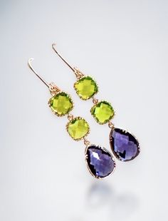 Briolette Gemstone Earrings For Wedding, Green Briolette Earrings For Wedding, Purple Briolette Earrings For Wedding, Peridot Earrings, Amethyst Gold, Birthstone Earrings, Earrings Bridesmaid, August Birthstone, Purple Earrings