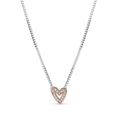 Pandora's freehand heart symbolizes "perfectly imperfect" love. This necklace with a heart pendant allows you to wear the freehand heart so that it really comes into its own, as a fresh take on the classic heart motif. Hand-finished in sterling silver and 14K rose gold plating, the necklace is adorned with brilliant-cut clear cubic zirconia and perfect for layering, so wear yours in twos or threes, or mix it with your existing necklaces. Pandora Rose, Heart Motif, Cz Necklace, Perfectly Imperfect, Pandora Jewelry, A Heart, Gold Plating, Heart Pendant, Diamond Necklace