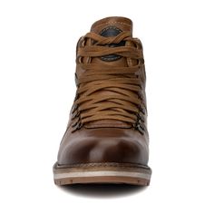 The Gaspar boots are casual and stylish. Featuring a lace-up style with d-ring eyelets to secure it, burnished toe, and rubber sole. Rugged Lace-up Work Boots With Leather Sole, Brown Moc Toe Lace-up Boots With Leather Footbed, Outdoor Lace-up Chukka Boots With Leather Sole, Rugged Leather Lace-up Moto Boots, Leather Lace-up Adventure Boots, Lace-up Work Boots With Leather Sole For Adventure, Brown Oiled Leather Lace-up Boots With Round Toe, Casual Oiled Leather Lace-up Boots For Outdoor, Outdoor Oiled Leather Boots With Snip Toe