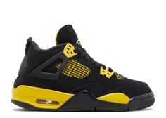 Air Jordan 4 Retro GS 'Thunder' 2023 - Air Jordan - 408452 017 - black/tour yellow | Flight Club Jordan 4 Retro Thunder, Cute Jordans, Zapatillas Jordan Retro, Jordan 4’s, Pretty Sneakers, Jordan Retro 4, Jordan 4s, Trendy Shoes Sneakers, Pretty Shoes Sneakers