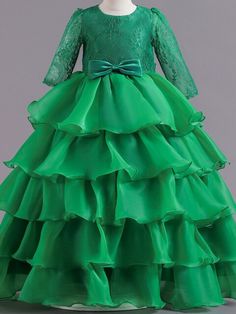 Fitted Green Ball Gown For Dress-up, Fitted Long Sleeve Ball Gown With Ruffles, Holiday Princess Dress With Ruffles For Dress-up, Green Ruffled Ball Gown For Party, Dress-up Ball Gown With Ruffles, Holiday Ruffled Princess Dress For Dress-up, Fitted Long Sleeve Princess Dress With Ruffles, Winter Wedding Princess Dress With Ruffles, Christmas Wedding Princess Dress With Ruffles