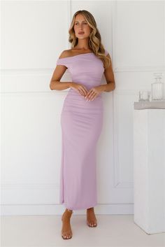 Length from bust to hem of size S: 135cm. Chest: 37cm, Waist: 29cm, across front only of size S. Maxi dress. Lined. Model is a standard XS and is wearing size XS. True to size. Stretch. Mesh. Off-the-shoulder. Zipper with hook eye closure. Cold hand wash only. Polyester/Spandex. A gorgeous style, especially for you! The Perfect Vibe Off Shoulder Mesh Maxi Dress features a stretchy mesh fabrication that'll highlight your best features and an off-the-shoulder design. Style with heels for a 'fit wo Dress Lilac, Gorgeous Style, Mesh Maxi Dress, Lilac Dress, Shoulder Design, Party Looks, Hook Eye, Black Maxi Dress, Wedding Stuff