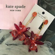 Kate Spade Blooming Brilliant Flower Floral Drop Earrings Pink Multi Gold Kate Spade Red Earrings For Gift, Red Floral Earrings For Party, Red Flower-shaped Earrings For Party, Red Flower Shape Earrings For Party, Red Flower-shaped Party Earrings, Red Flower Shaped Party Earrings, Elegant Red Flower Earrings For Party, Red Flower Earrings For Party, Red Dangle Flower Earrings For Valentine's Day