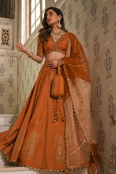 Bunaai Dress, Orange Lehenga, Indian Outfits Lehenga, Lehnga Dress