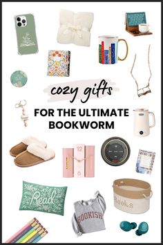 the ultimate gift guide for the ultimate book wormy girl in your life, with text overlay reading cozy gifts for the ultimate book wormy woman