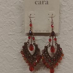 Cara Couture Redish Orange Chandelier Gold Tone Earrings. New With Tags. 2 Pair Were In Stock. One Sold! Last Pair Red Crystal Metal Earrings For Parties, Red Crystal Metal Party Earrings, Red Metal Crystal Party Earrings, Elegant Red Teardrop Beaded Earrings, Elegant Red Metal Beaded Earrings, Red Beaded Chandelier Earrings For Party, Red Metal Chandelier Earrings For Party, Elegant Red Beaded Metal Earrings, Handmade Red Costume Jewelry Earrings