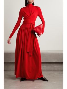 PROENZA SCHOULER Wrap-effect jersey maxi dress | NET-A-PORTER Brazil Clothing, Maxi Skirt Style, Jersey Maxi Dress, Red Jersey, Maxi Jersey Dress, Skirt Style, Modern Wardrobe, Proenza Schouler, Daily Inspiration