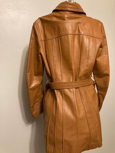 "Early 60s/70s Wilson's leather jacket Tie belt at waist, mod style lines across jacket. Pockets at hips. Buttons up front. Fully lined and in great condition with minimal markings. Labeled size 12, fits like a modern women's small, see measurements which were taken lying flat: 33\" chest 34\" long 24\" sleeves" Riding Vest, Style Leather Jacket, Pendleton Shirts, Glenwood Springs, Wilsons Leather Jacket, French Dress, Early 60s, Mod Style, Blazer Style