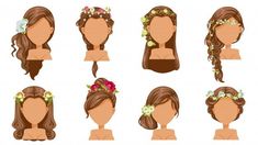 various hairstyles for women with flowers in their hair and wreaths on her head