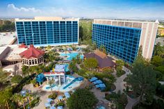 an aerial view of the hotel and pool area at disney's all - star resort