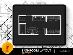 bathroom layout top view in black and white with the floor plan drawn up on it