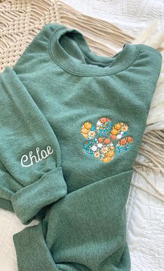 Floral Embroidered Fall Sweatshirt Custom Autumn Crewneck W - Etsy Green Long Sleeve T-shirt With Custom Embroidery, Green Long Sleeve Sweatshirt With Custom Embroidery, Green Embroidered Long Sleeve T-shirt, Green Letter Embroidery Sweatshirt For Fall, Green Sweatshirt With Letter Embroidery For Fall, Green Top With Letter Embroidery For Fall, Green Tops With Embroidered Logo For Fall, Green Long Sleeve T-shirt With Embroidered Logo, Fall Long Sleeve T-shirt With Machine Embroidery